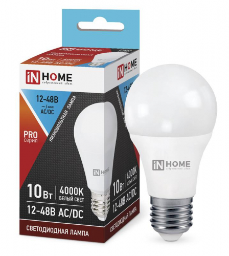 Лампа светодиодная низковольтная LED-MO-PRO 10Вт грушевидная матовая 4000К нейтр. бел. E27 900лм 12-48В IN HOME 4690612038032