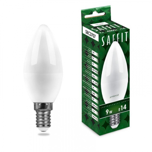 Лампа светодиодная SBC3709 9Вт C37 свеча 6400К E14 230В SAFFIT 55170