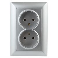 Розетка 2-м СП Solo 4-204-03 2х2P 16А 250В IP20 без заземл. алюм. Intro Б0053668