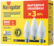 Лампа светодиодная 95 323 NLL-C37-8-230-4K-E27-FR-PACK3 NAVIGATOR 95323