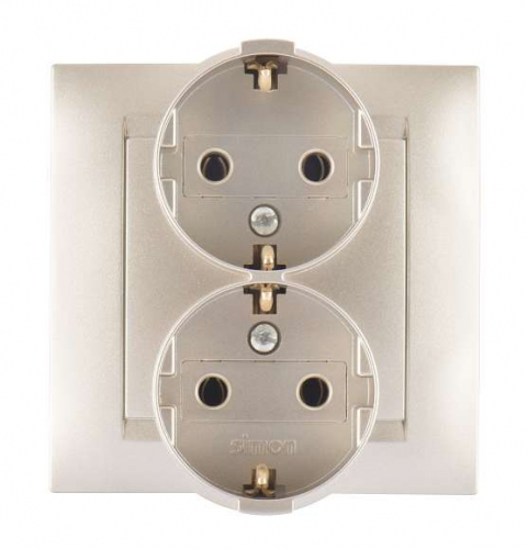 Розетка 2-м СП Simon15 с заземл. шампань Simon 1590459-034