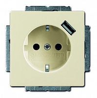 Розетка 1-м СП Future 20 EUCBUSB-82-500 16А IP20 250В Schuko защ. шторки с заряд. устройством USB 700мА безвинт. клеммы savanne/сл. кость ABB 2CKA002011A6177