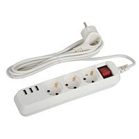 Удлинитель 3х1.5м с заземл. +3xUSBA 10А с выкл. U-3es-1.5m-USB Эра Б0052900