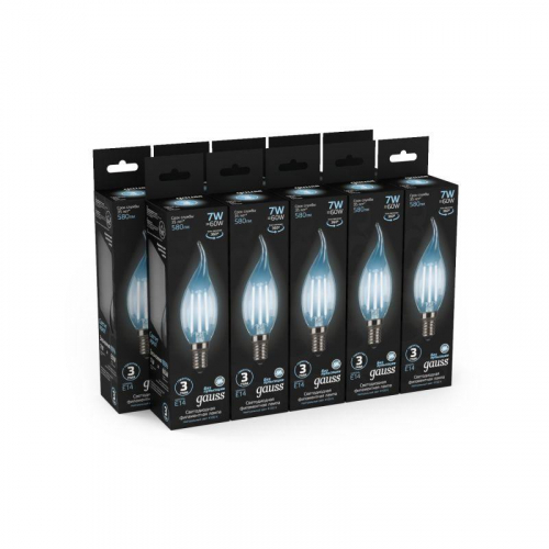 Лампа светодиодная филаментная Black Filament 7Вт свеча на ветру 4100К нейтр. бел. E14 580лм GAUSS 104801207 фото 3