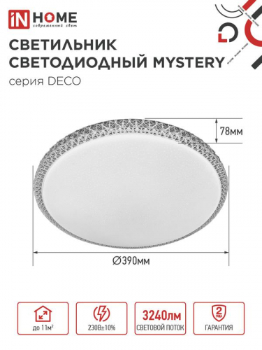 Светильник светодиодный DECO MYSTERY 36Вт 6500К 3240лм 230В 390х78мм IN HOME 4690612051598 фото 2