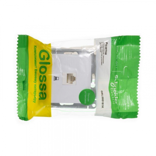 Розетка компьютерная 1-м СП Glossa RJ45 кат.5E механизм бел. SE GSL000181K фото 2
