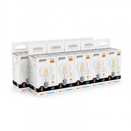 Лампа светодиодная филаментная Filament Elementary А60 9Вт 2700К Е27 710лм GAUSS 22219 фото 3