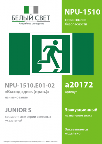 Знак безопасности NPU-1510.E01-02 "Выход здесь (прав.)" Белый свет a20172 фото 2