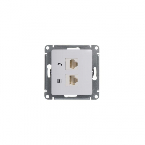 Розетка компьютерная + телефонная 2-м СП Glossa RJ45 + RJ11 кат.5E механизм бел. SE GSL000185 фото 4