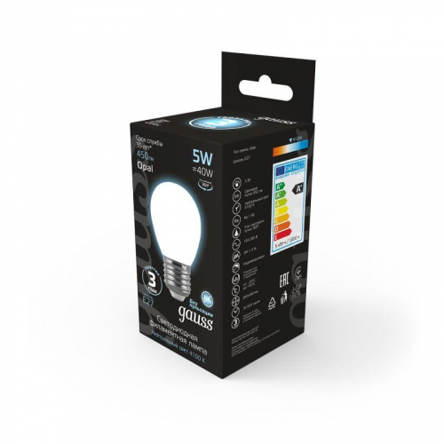 Лампа светодиодная филаментная Black Filament 5Вт P45 шар матовая 4100К нейтр. бел. E27 450лм GAUSS 105202205 фото 4