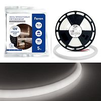 Лента светодиодная LS651 180SMD(2835)/м 14.4Вт/м 12В IP68 4000К неоновая с 2 заглушками с проводом 10 креплениями в комплекте (уп.5м) FERON 32187