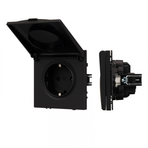 Розетка 1-м СП SCT-NOBE-MCP-SFPL-BK 16А IP44 230В влагозащ. механизм Arlight 054281