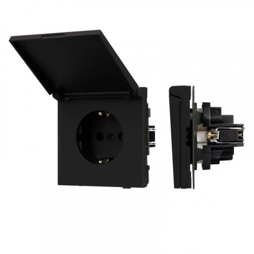 Розетка 1-м СП SCT-TENDO-MCP-SFPL-BK 16А IP44 230В влагозащ. механизм Arlight 054599