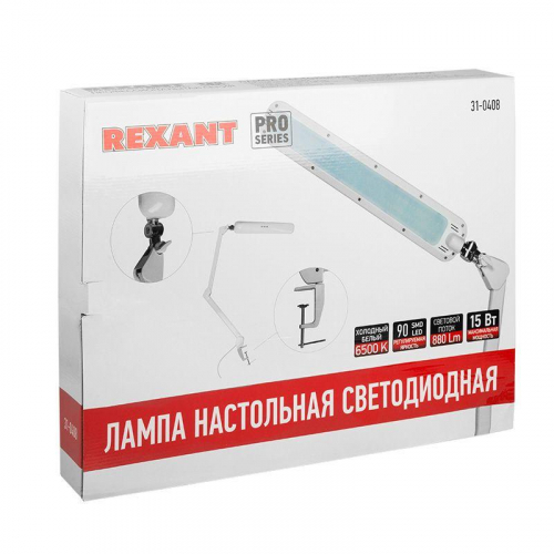 Светильник светодиодный настольн. ECO light 90SMD бестеневой на струбцине сенсорный диммер бел. Rexant 31-0408 фото 7
