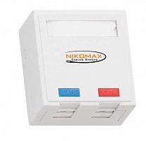 Розетка 2 порта кат.5E (класс D) 100МГц RJ45 (8P8C) FT-TOOL/110/KRONE T568A/B полный экран со шторками бел. NIKOMAX NMC-WO2SD2-FT-ST-WT