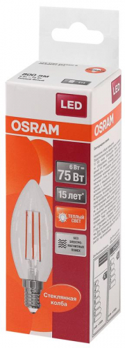 Лампа светодиодная филаментная LS CL B75 6W/827 FIL E14 230В OSRAM 4058075217805
