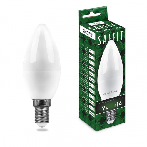 Лампа светодиодная SBC3709 9Вт C37 свеча 2700К E14 230В SAFFIT 55078