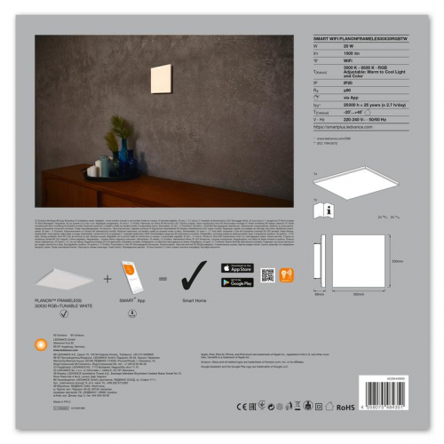 Светильник светодиодный SMART WIFI PLANONFRAMELES30X30RGBTW LEDVANCE 4058075484351 фото 4