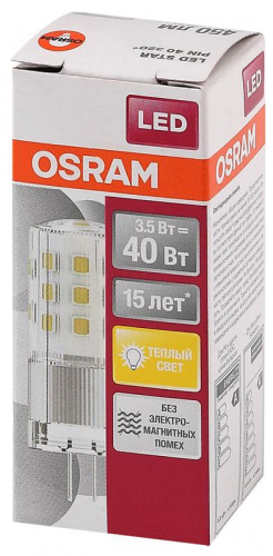 Лампа светодиодная LED STAR PIN40 CL 3.5Вт 827 тепл. бел. G4 12В прозр. стекл. OSRAM 4058075369009 фото 2