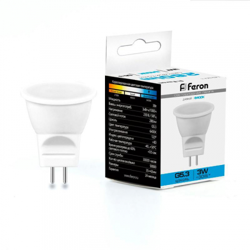 Лампа светодиодная LB-271 3Вт MR11 6400К G5.3 230В FERON 25553