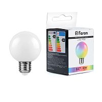 Лампа светодиодная LB-371 3Вт G60 шар матовая E27 230В RGB плавная смена цвета FERON 38115