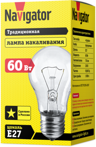 Лампа накаливания 94 300 NI-A-60-230-E27-CL Navigator 94300 фото 2
