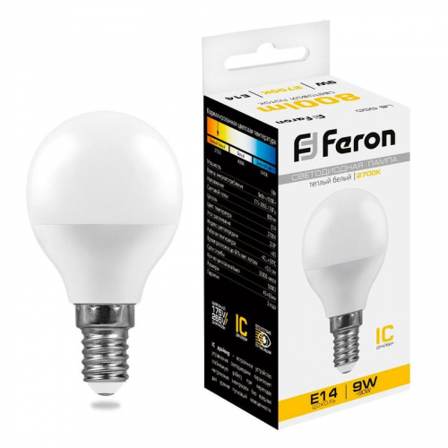 Лампа светодиодная LB-550 9Вт G45 шар 2700К E14 230В FERON 25801