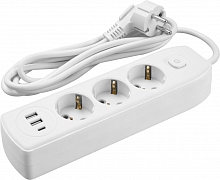 Удлинитель 3х1.8м с заземл. 10А IP20 90 838 OPE-USB-03-180-ESC-3x1 USB 2xType-A + Type-C с кнопкой ОНЛАЙТ 90838