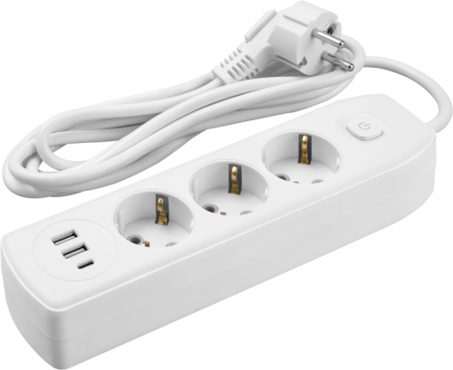 Удлинитель 3х5м с заземл. 10А IP20 90 840 OPE-USB-03-500-ESC-3x1 USB 2xType-A + Type-C с кнопкой ОНЛАЙТ 90840