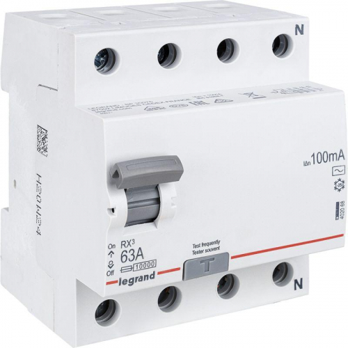 Выключатель дифференциального тока (УЗО) 4п 63А 100мА тип AC RX3 Leg 402068 фото 2