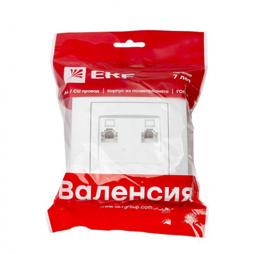 Розетка компьютерная 2-м СП Валенсия RJ45 бел. PROxima EKF EWK02-035-10 фото 3