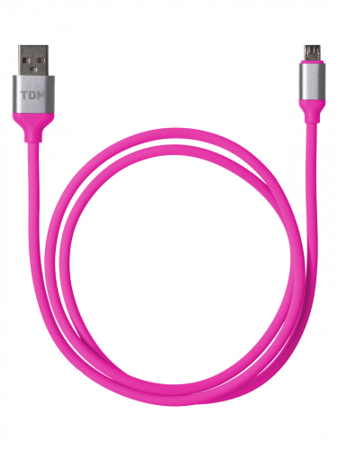Дата-кабель, ДК 19, USB - micro USB, 1 м, силиконовая оплетка, розовый, TDM фото 2