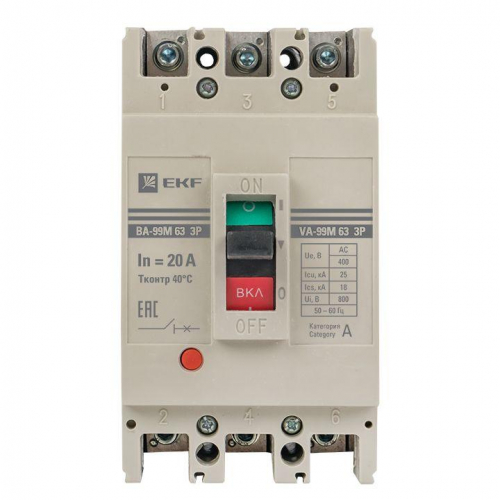 Выключатель автоматический 3п 63/20А 25кА ВА-99М PROxima EKF mccb99-63-20m фото 3