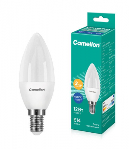 Лампа светодиодная LED12-C35/865/E14 12Вт свеча матовая 6500К холод. бел. E14 220В Camelion 13691