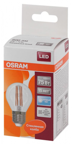 Лампа светодиодная филаментная LS CL P75 6W/840 FIL E27 230В OSRAM 4058075218239 фото 2