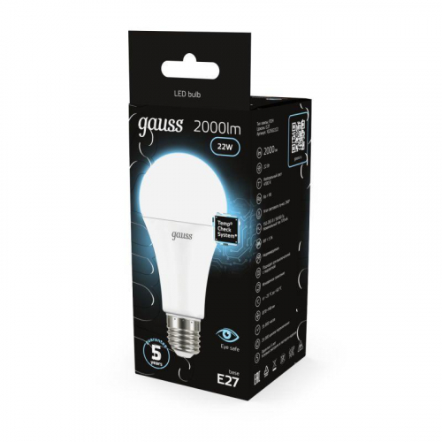 Лампа светодиодная Black 22Вт A70 грушевидная 4100К нейтр. бел. E27 2000лм GAUSS 102502222 фото 5