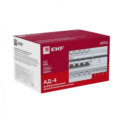 Выключатель автоматический дифференциального тока 4п 7.5мод. C 63А 30мА тип AC 4.5кА АД-4 PROxima EKF DA4-63-30-pro фото 4