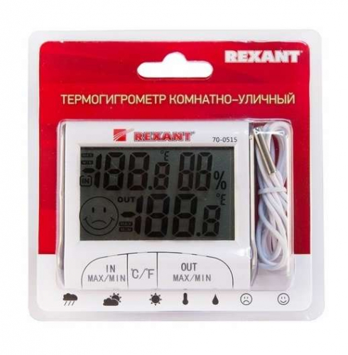 Термогигрометр комнатно-уличный с часами REXANT 70-0515 фото 2