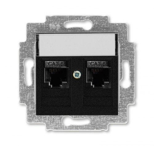Розетка информационная Levit двойная 2хRJ45 кат. 6 антрацит ABB 2CHH296118A6063