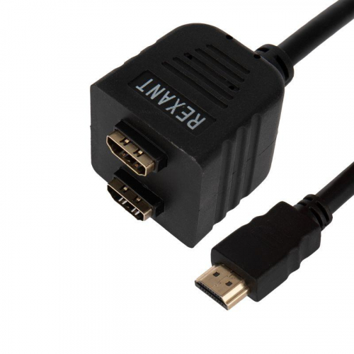 Переходник штекер HDMI - 2 гнезда HDMI с проводом черн. (уп.10шт) Rexant 17-6832 фото 3