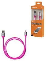 Дата-кабель, ДК 21, USB - Lightning, 1 м, силиконовая оплетка, розовый, TDM