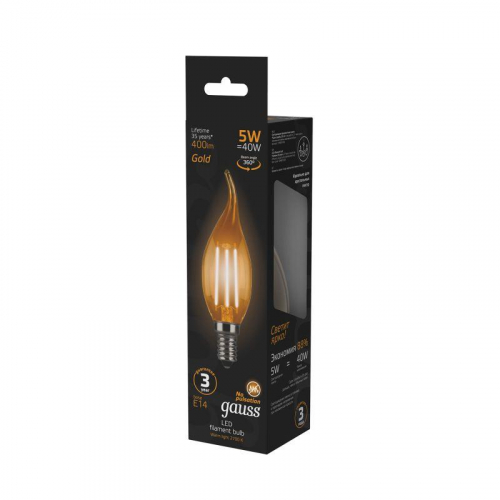 Лампа светодиодная филаментная Black Filament 5Вт свеча на ветру золотая 2700К тепл. бел. E14 400лм GAUSS 104801005 фото 2