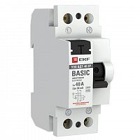Выключатель дифференциального тока (УЗО) 2п 40А 30мА тип AC Basic электрон.EKF elcb-2-40-30e-sim