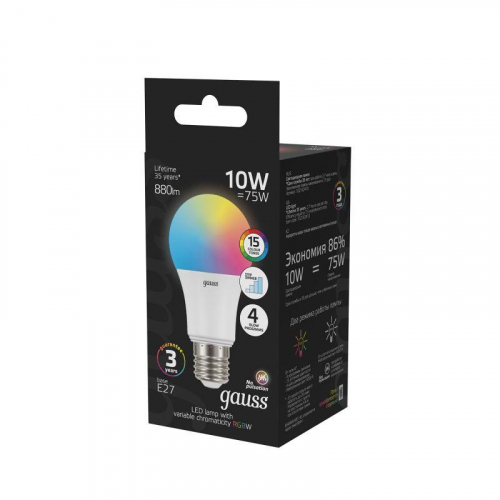 Лампа светодиодная Black 10Вт A60 грушевидная RGBW E27 диммир. GAUSS 102102410 фото 8