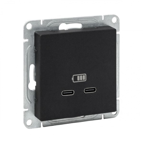 Розетка 2-м СП Эпика USB-C механизм черн. EKF UP1-SOB-2USBC