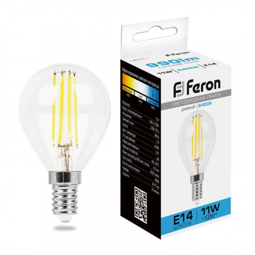 Лампа светодиодная LB-511 11Вт прозрачная 6400К E14 230В FERON 38225