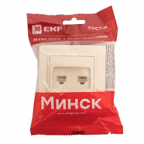 Розетка компьютерная 2-м СП Минск RJ45 беж. EKF ERK02-035-20 фото 3