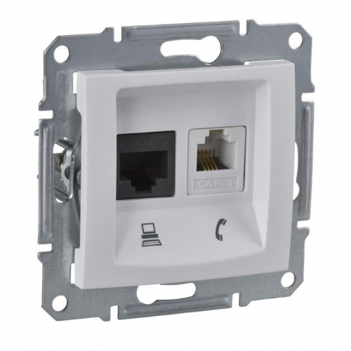 Розетка компьютерная + телефонная 2-м СП Sedna RJ45 + RJ11 кат.5E UTP неэкранир. механизм бел. SchE SDN5100121