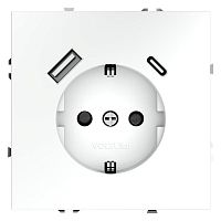 Розетка 1-м СП S70 16А с USB A+С с заземл. защ. шторки механизм бел. матов. Voltum VLS040502