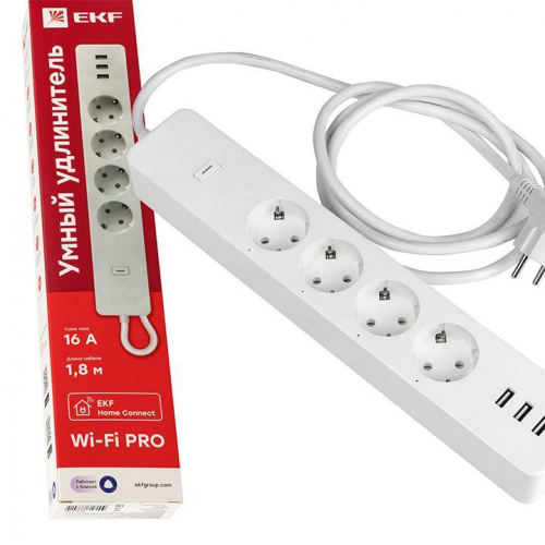Удлинитель с управлением по Wi-Fi PRO 4х1.8м + 3хUSB с выкл. HomeConnect EKF RCE-2-WF фото 2